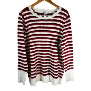 Nordstrom New Women's Plus Size Striped Pullover Sweater Cream Red 3X Classic